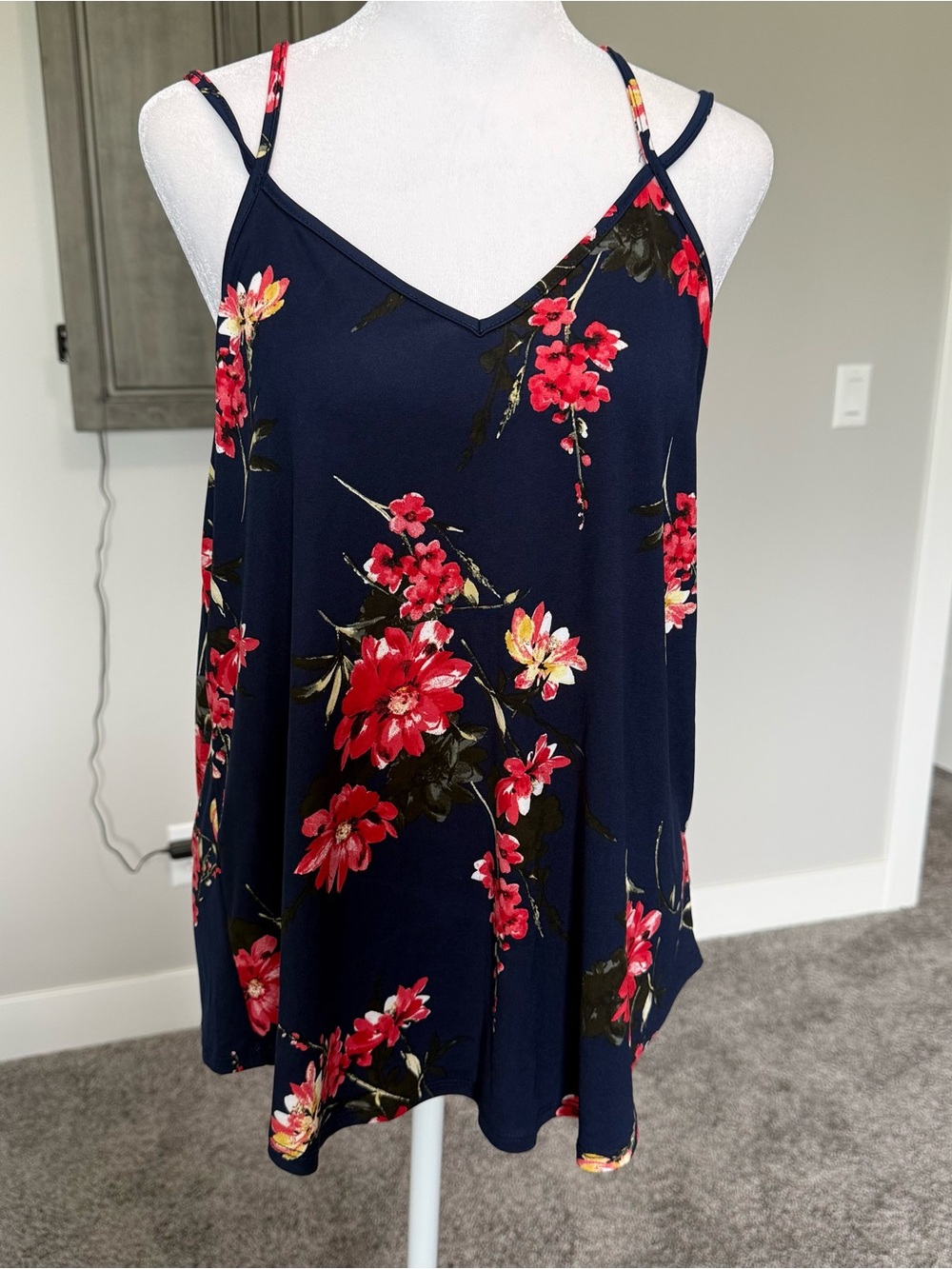 Floral Navy Spaghetti-Strap Tank Top